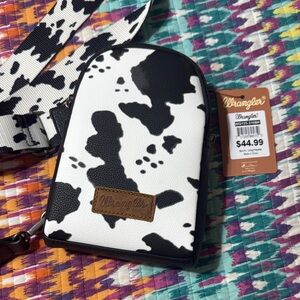 Wrangler Black and White Cow Print Crossbody Bag